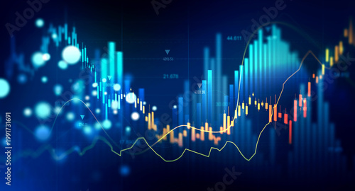 Business financial chart with moving up arrow graph.Financial data charts with glowing stock market graphs.Stock market investment data and analysis finance graph.	
