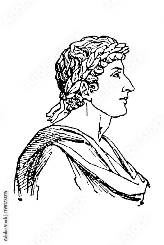 Tablou pe pânză Ovid (Publius Ovidius Naso), Roman poet in profile with laurel wreath and draped toga, classical honor and achievement, old vintage illustration, 1897