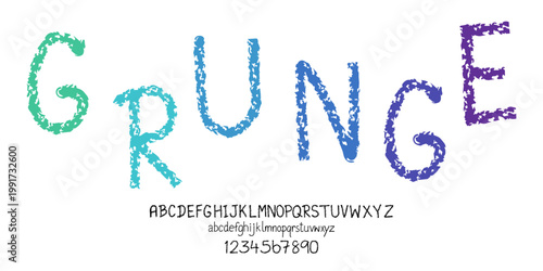 grunge alphabet and number, upper and lower case, dirty textured vector font Typography distress grunge brush paint