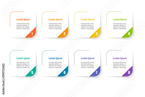 For business concept with 8 steps infographics, rectangle shape with multicolor label, design for workflow layout, diagram, annual report, web design. vector illustration