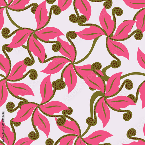 coquette seamless purple and yellow flowers pattern. Delicate petals and vibrant blossoms create an artistic and vintage botanical illustration. pastel flower seamless pattern