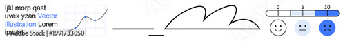 Data visualization, mood tracking, metrics analysis, user feedback, business reports, infographics. A chart, mood scale and lines are . Data visualization and mood tracking