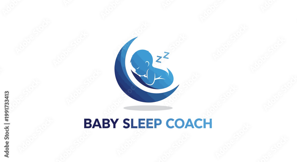 Fototapeta premium Baby Sleep Coach Logo - Crescent Moon and Sleeping Infant.