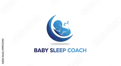 Baby Sleep Coach Logo - Crescent Moon and Sleeping Infant.