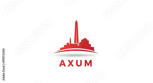 Axum Logo - Iconic Red Silhouette of Historic City Landmark.