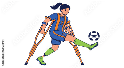 Adaptive athlete a determined soccer player with prosthetic legs in action