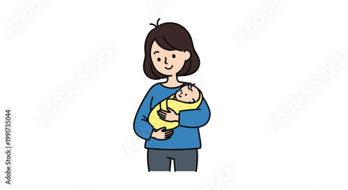 Mother woman, holding, baby, illustration, vector, parenting, family, love