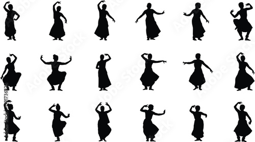 Traditional dance sequence illustrated in silhouette style with expressive poses Vector