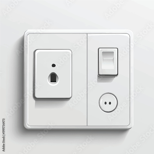 White electrical wall plate with power outlet network port and light switch.