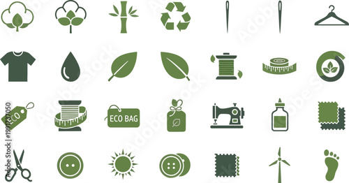 Icons representing various sustainable and eco friendly practices and materials Vector