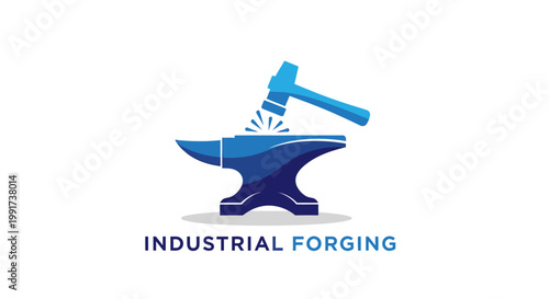 Blue Anvil and Hammer Illustration Representing Industrial Forging.