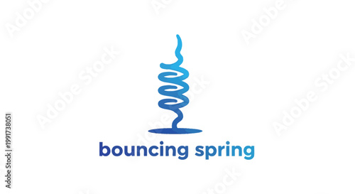 Blue Bouncing Spring Logo on White Background, Simple Design.
