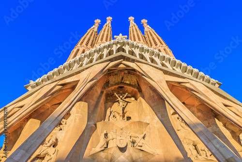 Barcelona in Catalonia, Spain - January 10, 2026: Passion Facade of Sagrada Família.