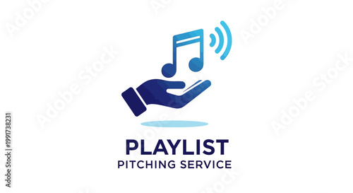 Blue Hand Holding Musical Note Symbol for Playlist Service.