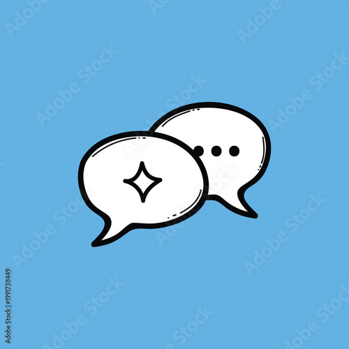 Chat Conversation Icon With Sparkle Representing AI Chatbot Interaction Message Bubbles on Blue Background for Communication