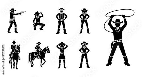 Photos Wild West cowboy silhouettes set, 9 black vector icons of western outlaws and ho