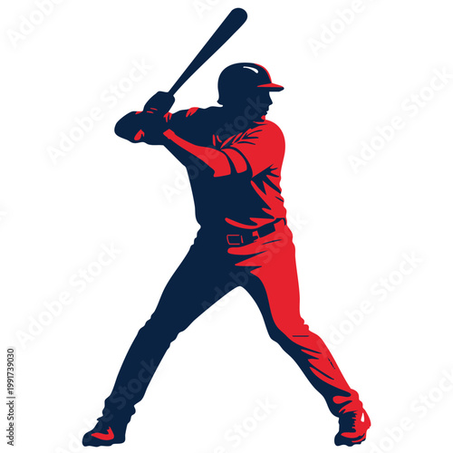 Baseball Batter Ready Stance Colored Silhouette Vector
