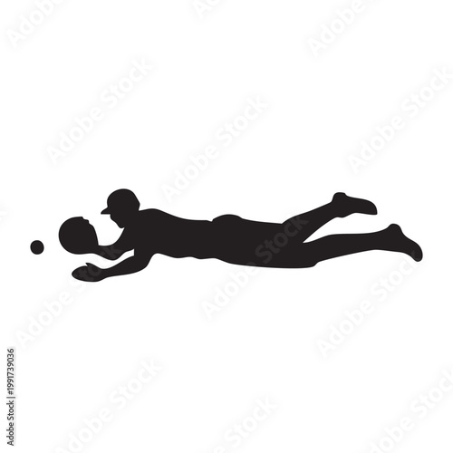 Baseball Player Diving Catch Silhouette Vector