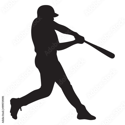 Baseball Batter Follow Through Swing Silhouette Vector