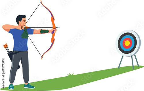 Archery practice a focused athlete aims for the bullseye with precision