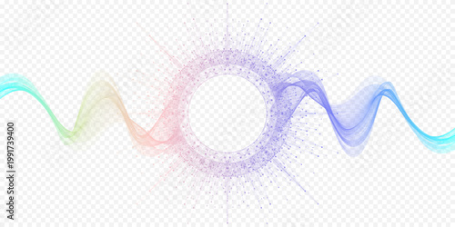 Vibrant circle frame with gradient lines. Data flow. Abstract mesh lines art idea for poster, brochure, cover, music, sound, header, web banner, presentation. Vector Illustration.
