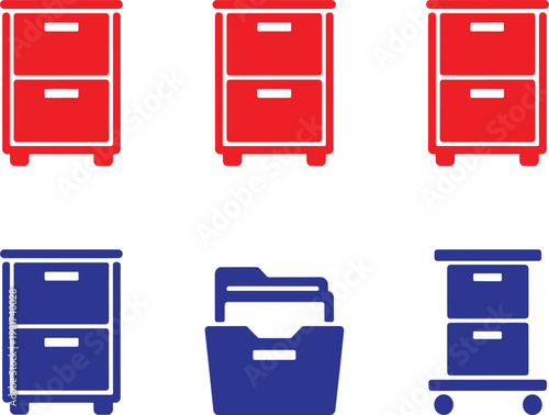 Collection of colorful file cabinet and folder icons for organization and storage  various office supplies and symbols for business and productivity