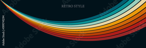 Abstract background of rainbow groovy Wavy Line design in 1970s Hippie Retro style. Vector pattern ready to use for cloth, textile, wrap and other.