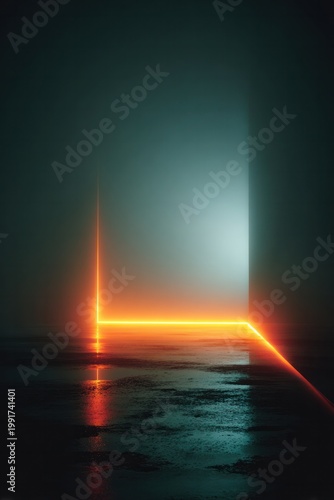 Neon geometric portal with glowing orange light