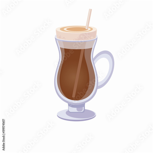 Latte coffee with milk foam in glass, hot coffee drink