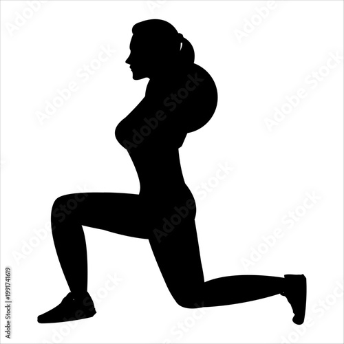 Weighted Forward Lunge Silhouette with Hands Behind Head in Strength Training Pose