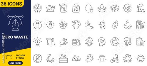 Collection of Zero Waste Icons Representing Sustainability and Eco-Friendly Practices