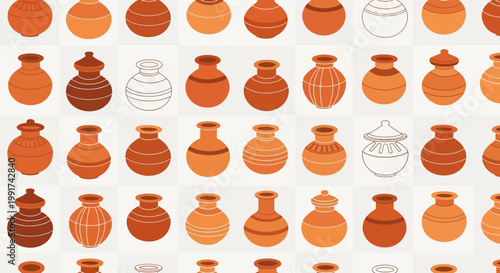 Seamless pattern of traditional terracotta clay pots.