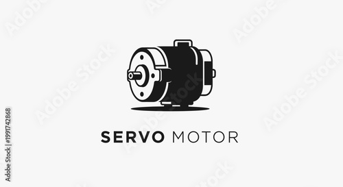 Detailed Black and White Servo Motor Isolated on White Background.