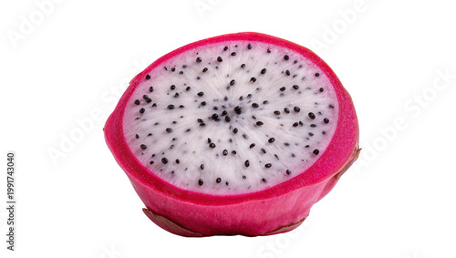 Fotografía Pink Dragonfruit Half with Black Seeds and White Flesh