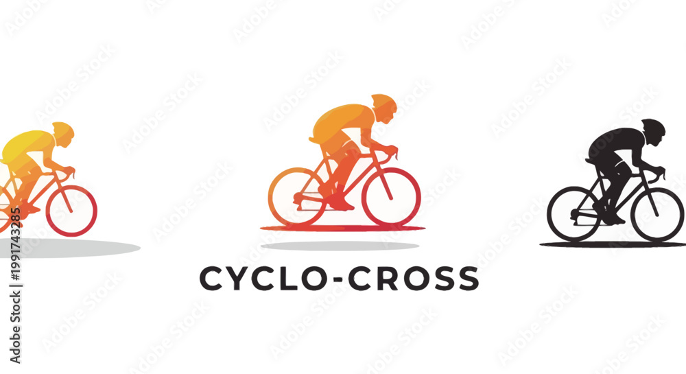 Fototapeta premium Cyclocross Cyclist Silhouette in Action with Colorful Gradient Design.