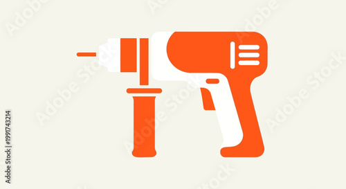 Orange power drill icon on a light background.