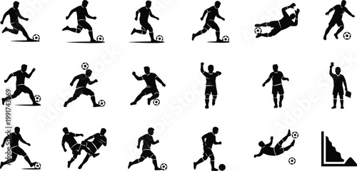 Illustrated guide to soccer techniques and player actions on the field Vector