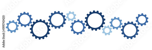 Wide composition of cogwheels gears fill blue colors isolated. Vector