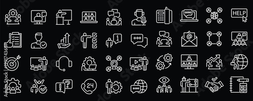 Consulting web icons in line style. Consultation, meeting, conference, service, communication, collection. Vector illustration.