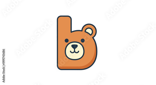 A cute brown bear face on a letter L illustration