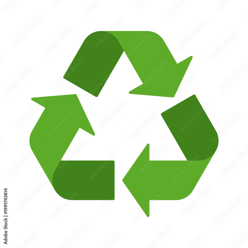Obraz premium Recycle green flat symbol, triangle triple arrow for waste sorting. Vector