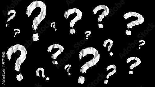 Dynamic stop motion animation featuring crumpled paper question marks. Enhance your tutorials, educational videos, and social media content with these versatile grunge visual assets