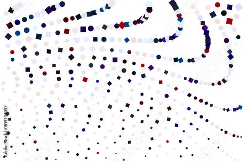 Whimsical abstract pattern of colorful dots and squares flowing with energy