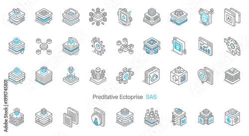 Predictive Enterprise Icons, Business Intelligence Symbols, Data Analysis Logos, SaaS Vector Graphics