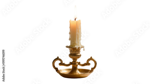 фотографія Antique Brass Candelabra with Burning Ivory Candle