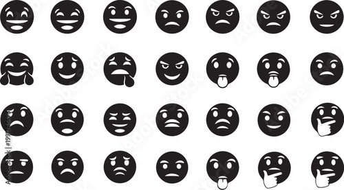 Collection of various emoticon faces with different expressions shown