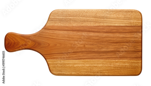 Bild auf Leinwand Rustic wooden cutting board with curved handle and natural grain