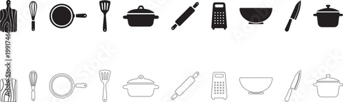 Kitchen tools and utensils. Vector set of culinary icons.