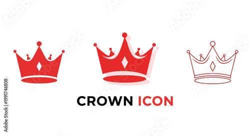 Elegant Red Crown Icons Representing Royalty and Leadership.