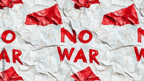 A looping background displays crumpled red paper with the words 